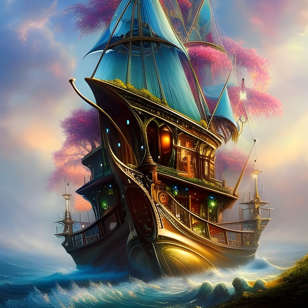 Enchanted Fairy Pirate Ship in Fairytale Setting