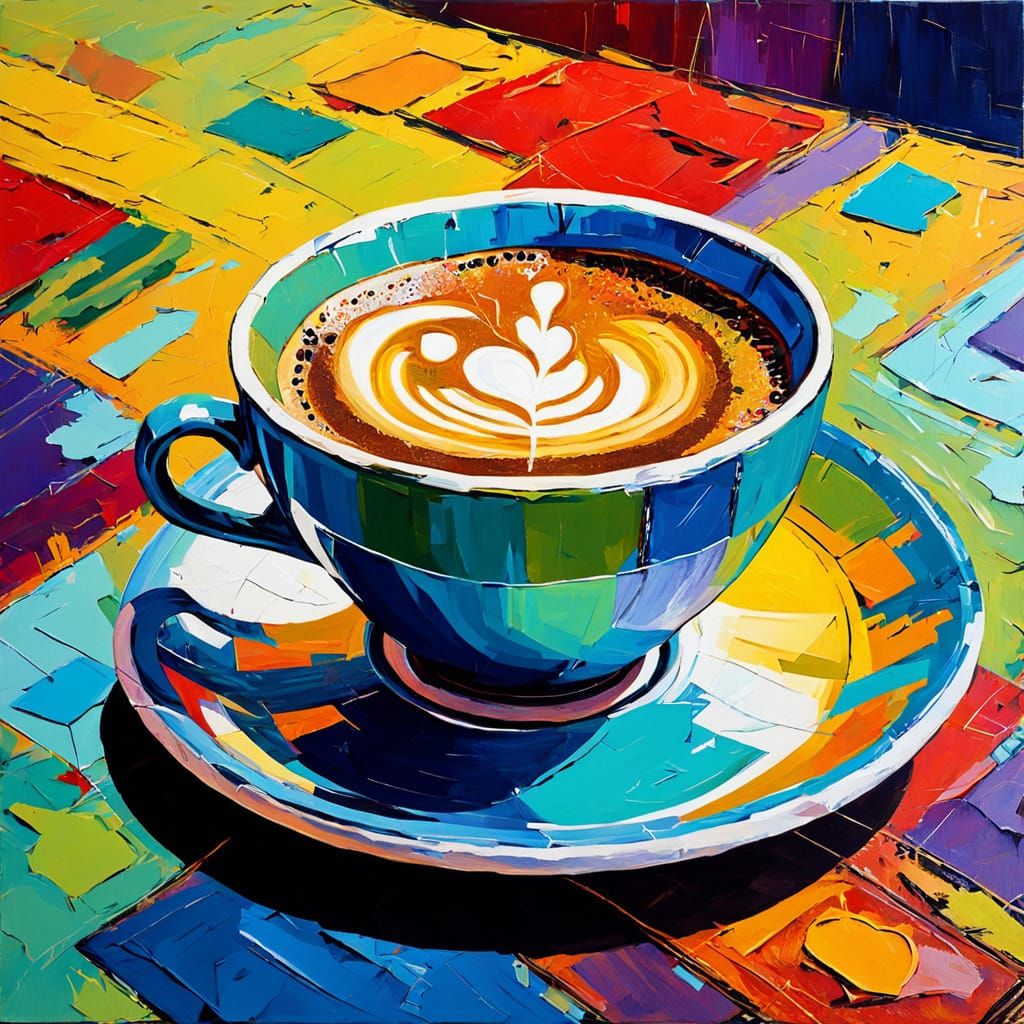 Vibrant Coffee Cup on Table in Pop Art Style