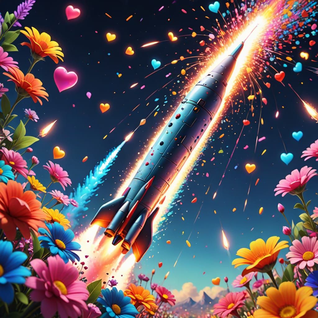 Romantic Missile in Dreamy Digital Art Style