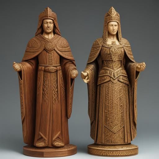 Stately Figure in Wood Carving Style