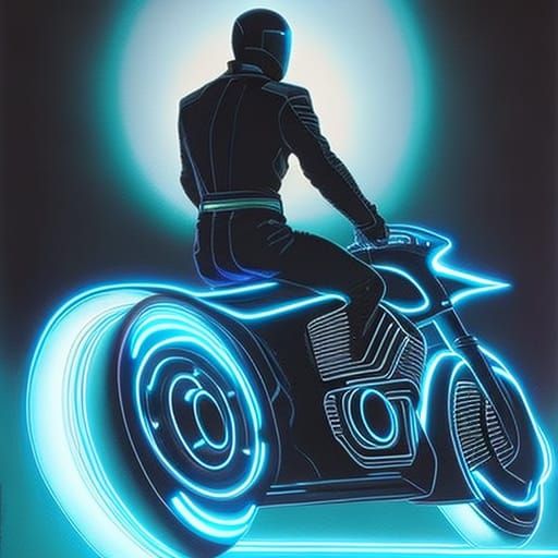 Neon Tron Motorcycle by Moebius in Comic Art Style