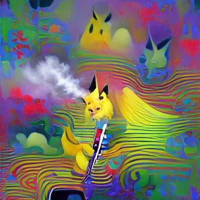 Psychedelic Pikachu Vaping in Surreal Style