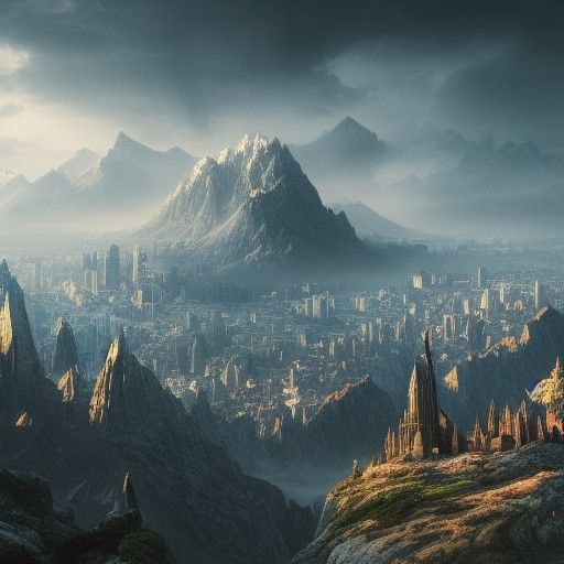 Epic Mountain City Digital Matte Painting