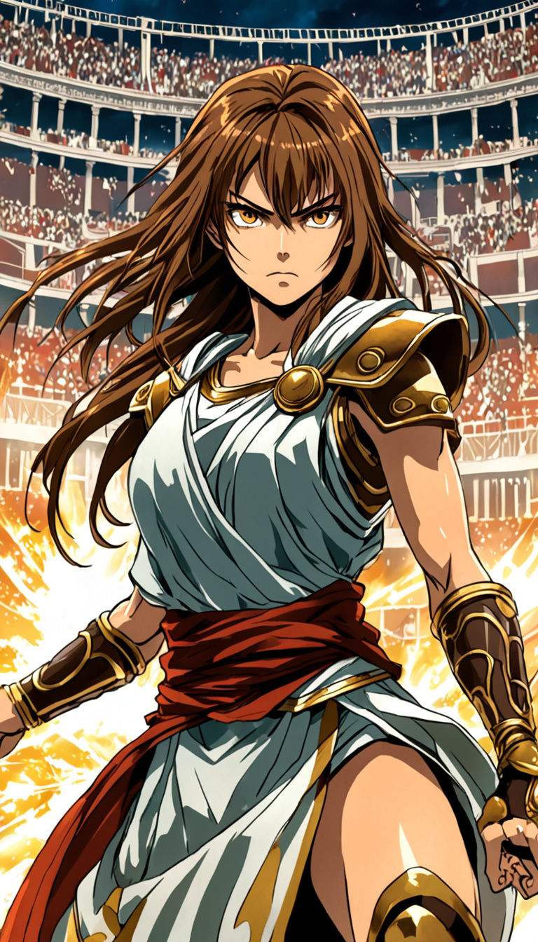 Powerful Amazon Warrior in Ancient Roman Arena