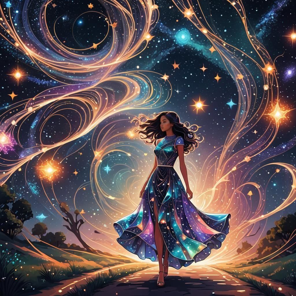 Sparklecore Line Art: Girl on Milky Way Road