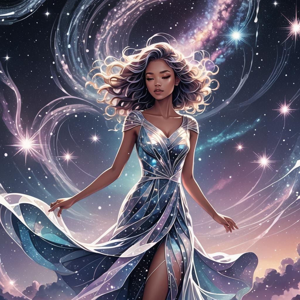 Sparklecore Girl on Milky Way Road in Line Art