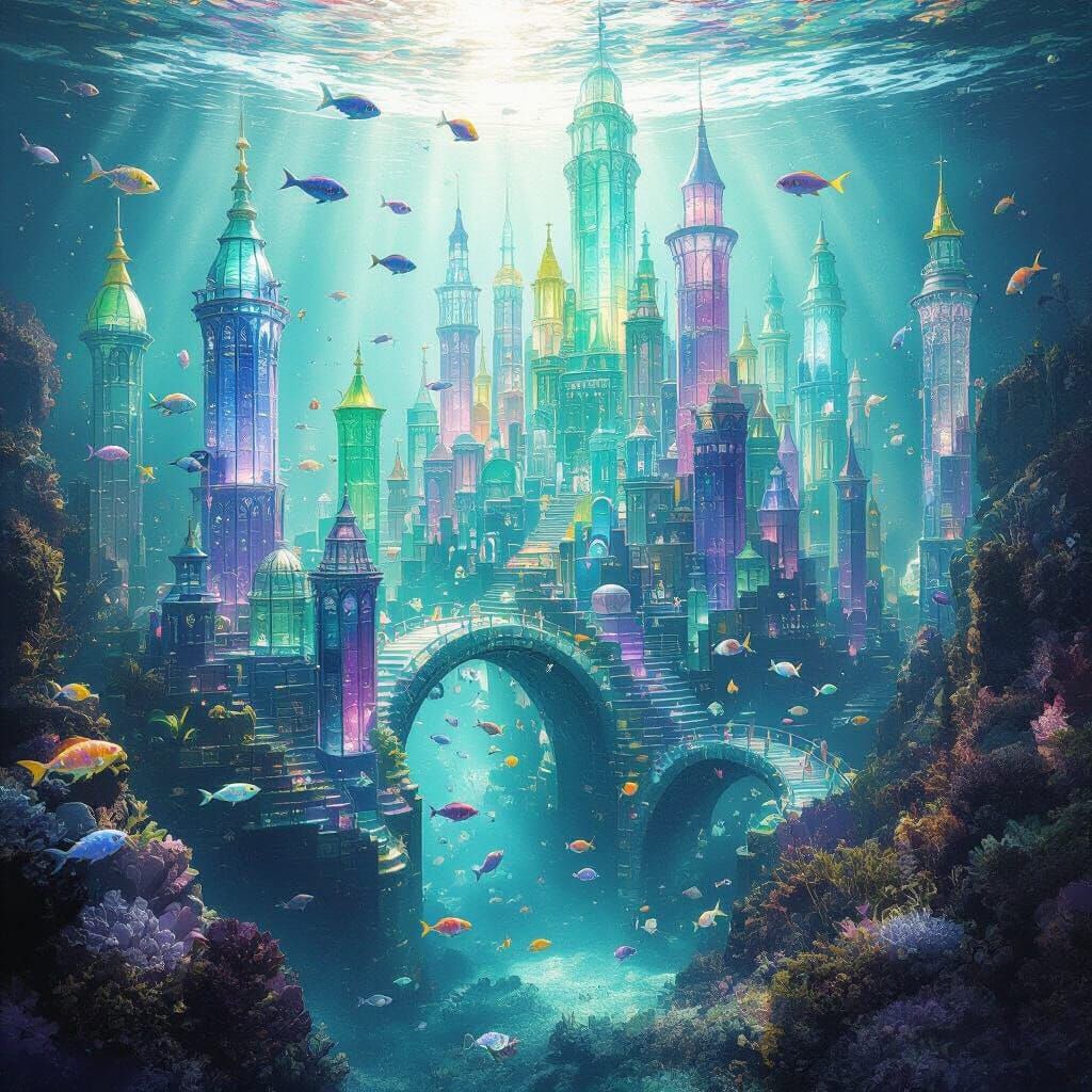 Underwater City of Sea Glass: Fantasy Concept Art