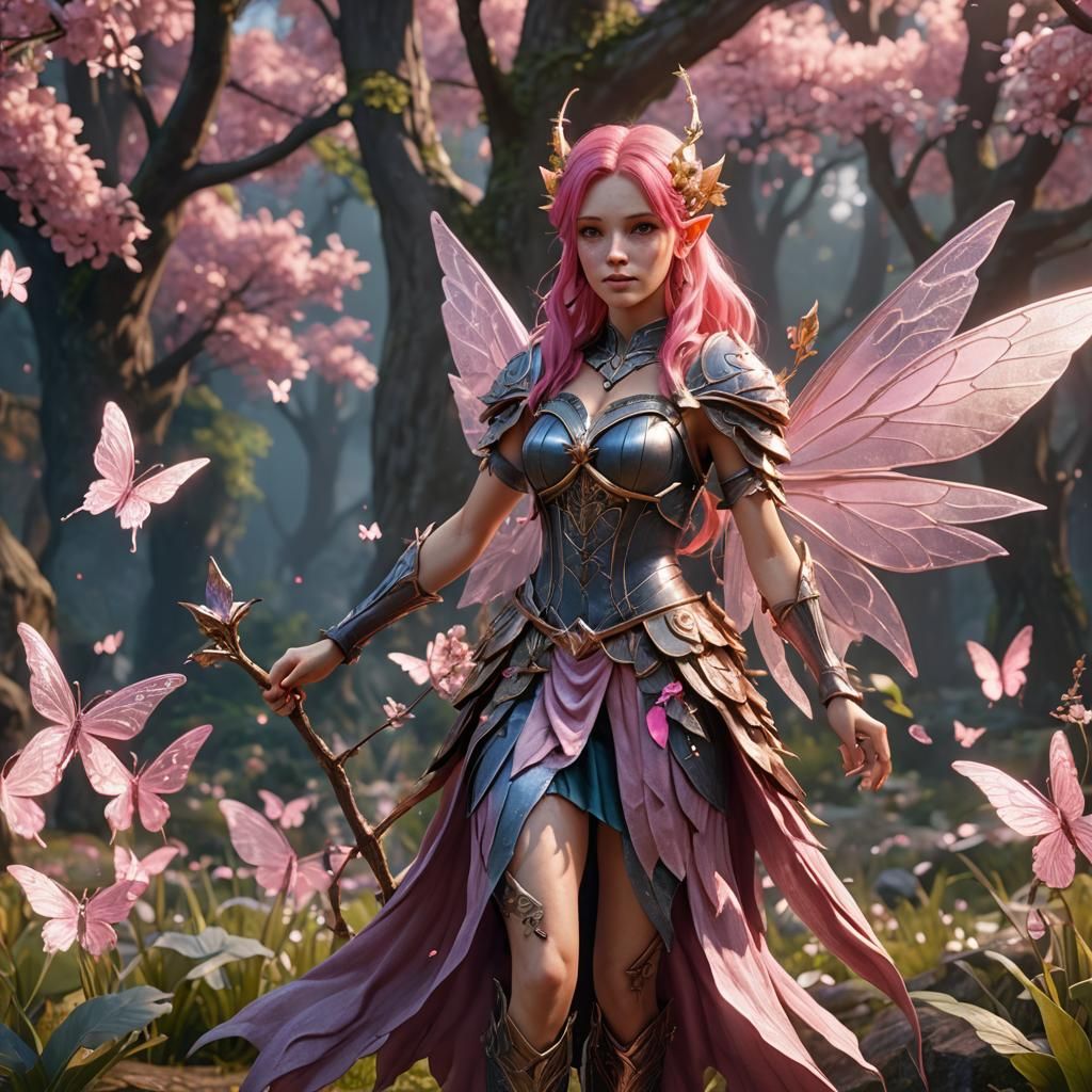 Pink-Haired Fairy Sorceress in 3D Cinematic Style