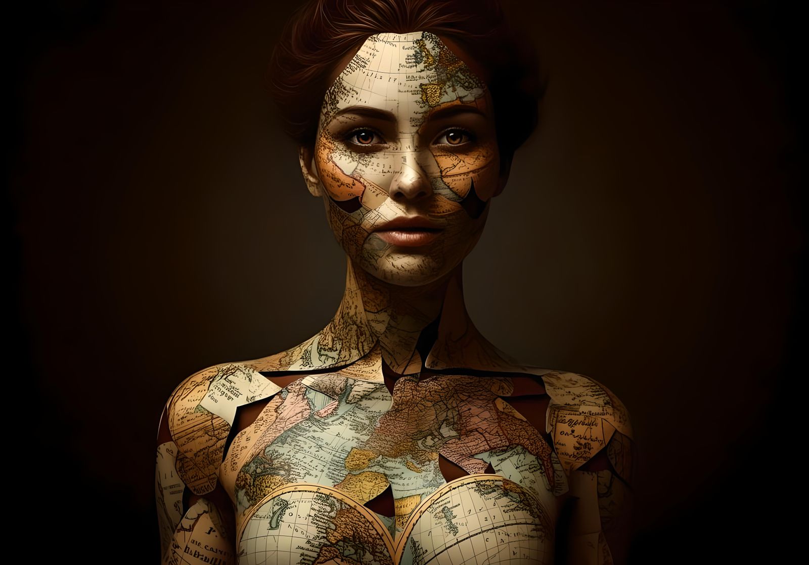 Antique Map Woman Sculpture in Hyperrealism