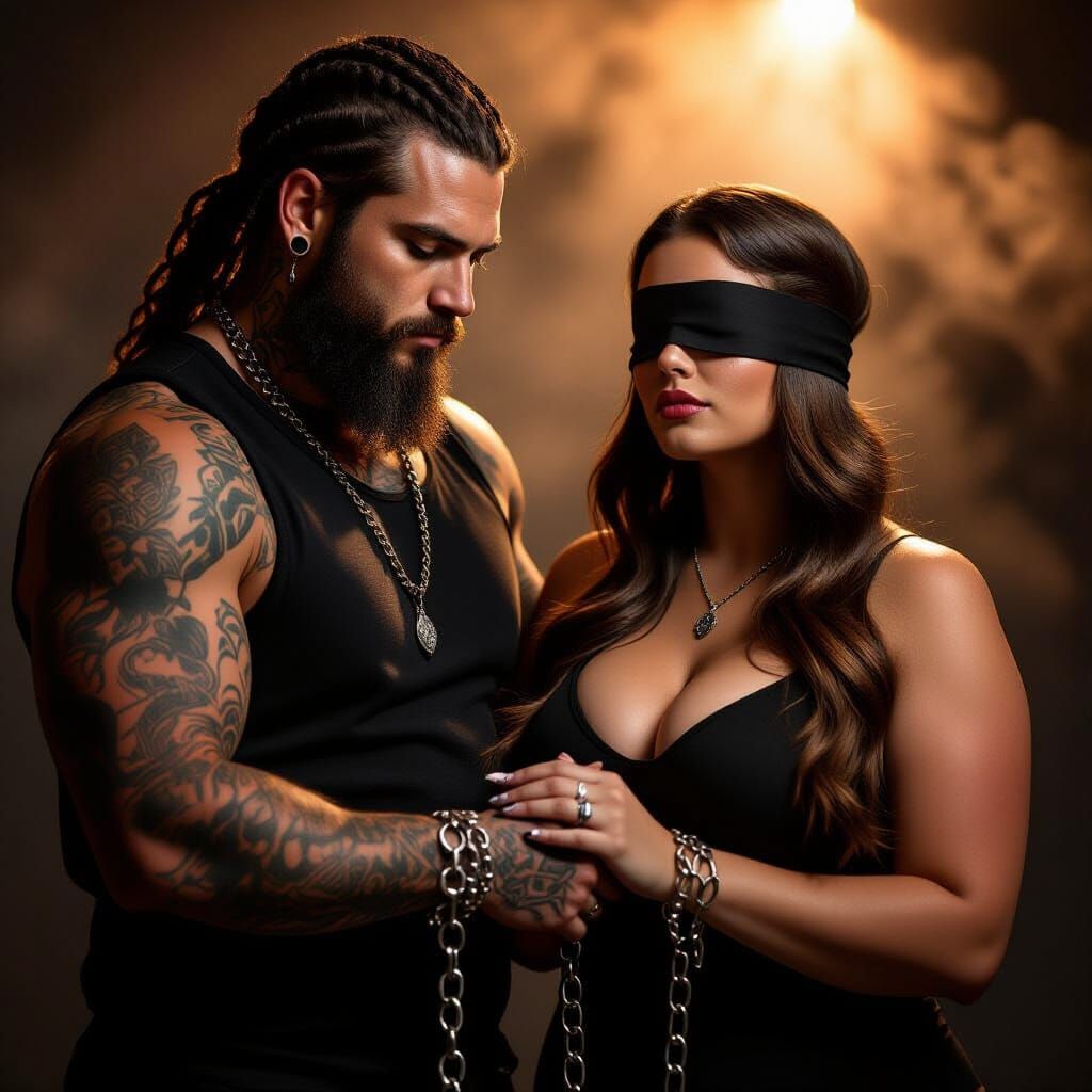 Cinematic Portrait of Consensual Power Exchange in Smoky Lig...