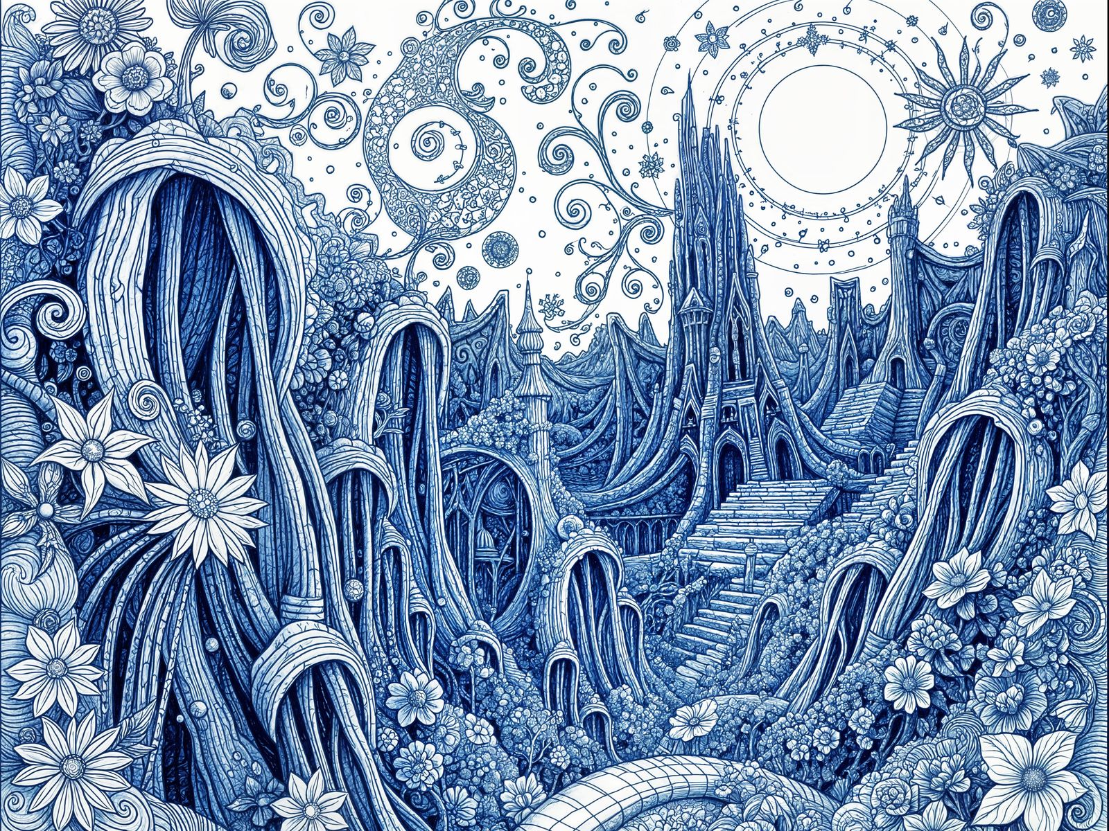 Doodle Art Alien World in Art Nouveau Style