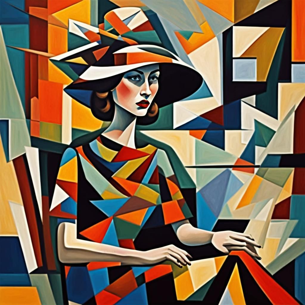 Stylish Woman in Modern Room, Abstract Cubism Style