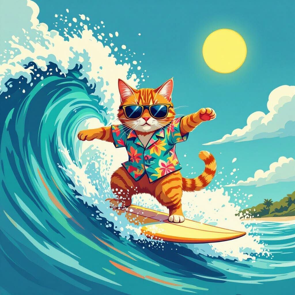 Ginger Cat Surfing Hawaiian Shirt Sunglasses