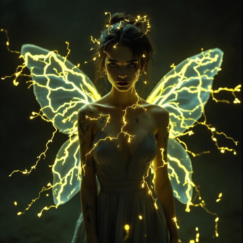 Electric Fairy with Lightning Tattoos in Cinematic Style