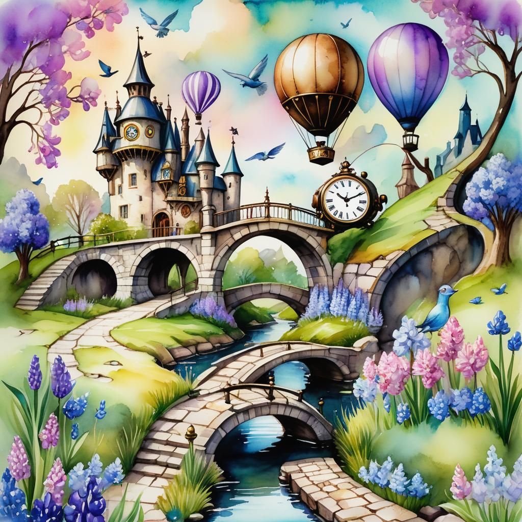 Whimsical steampunk scenery