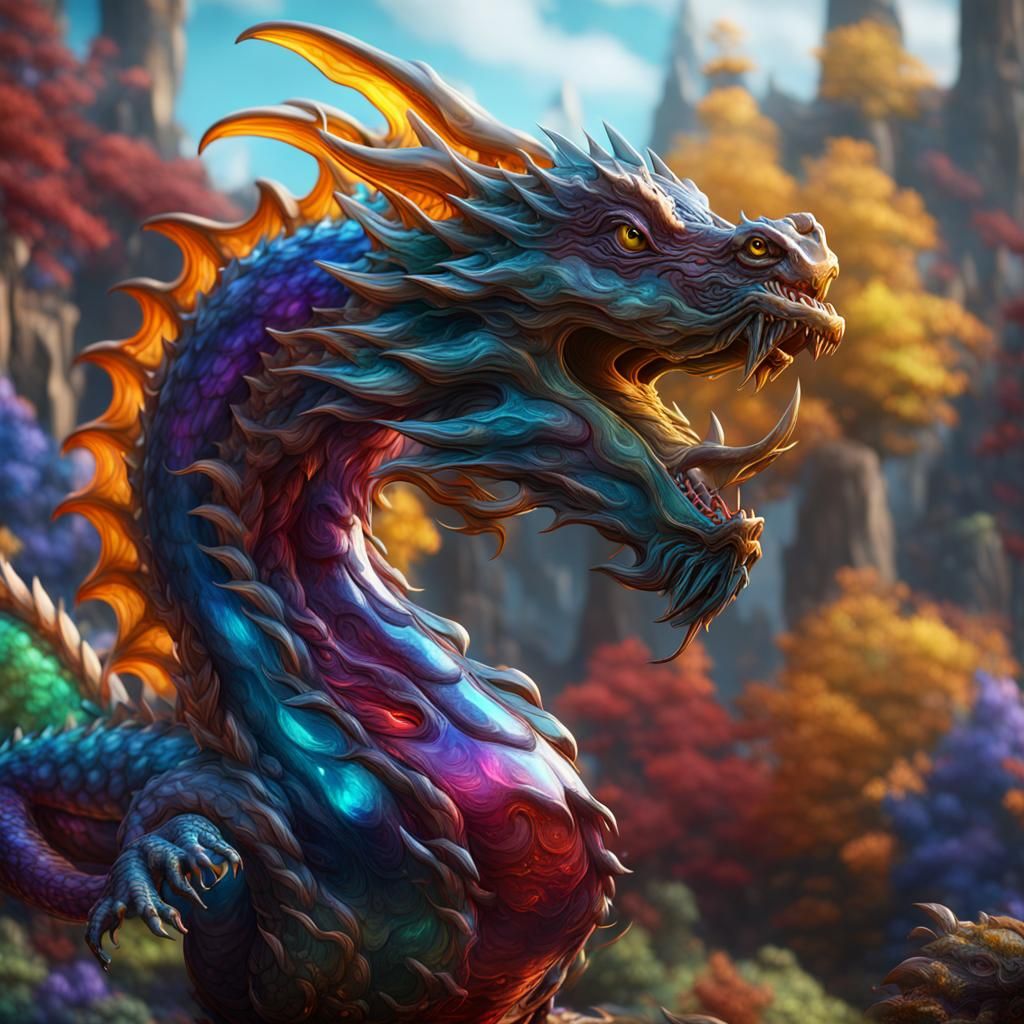 Colorful Glassblown Dragon in Detailed Matte Painting