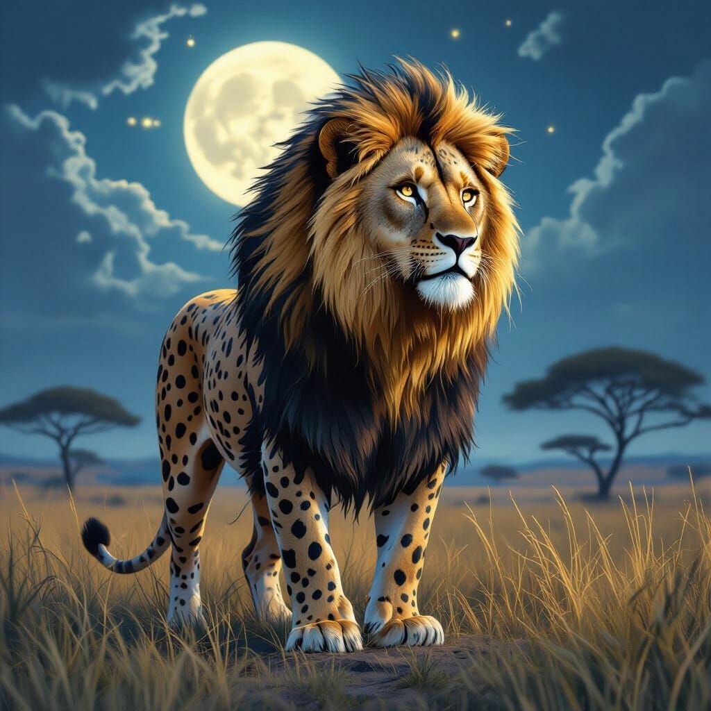 Golden Lion-Panther Hybrid in Mystical Savannah