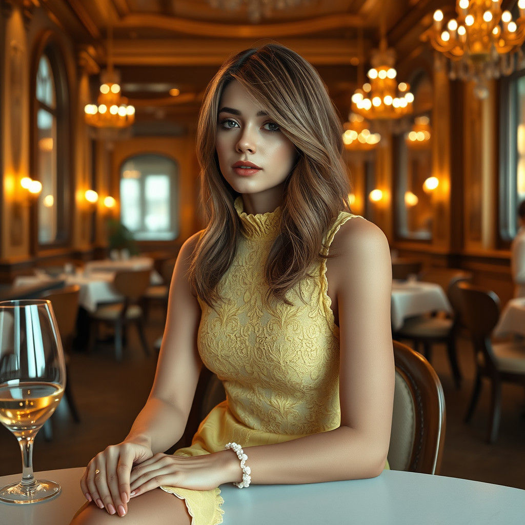 Woman in Yellow Lace Dress, Matte Painting