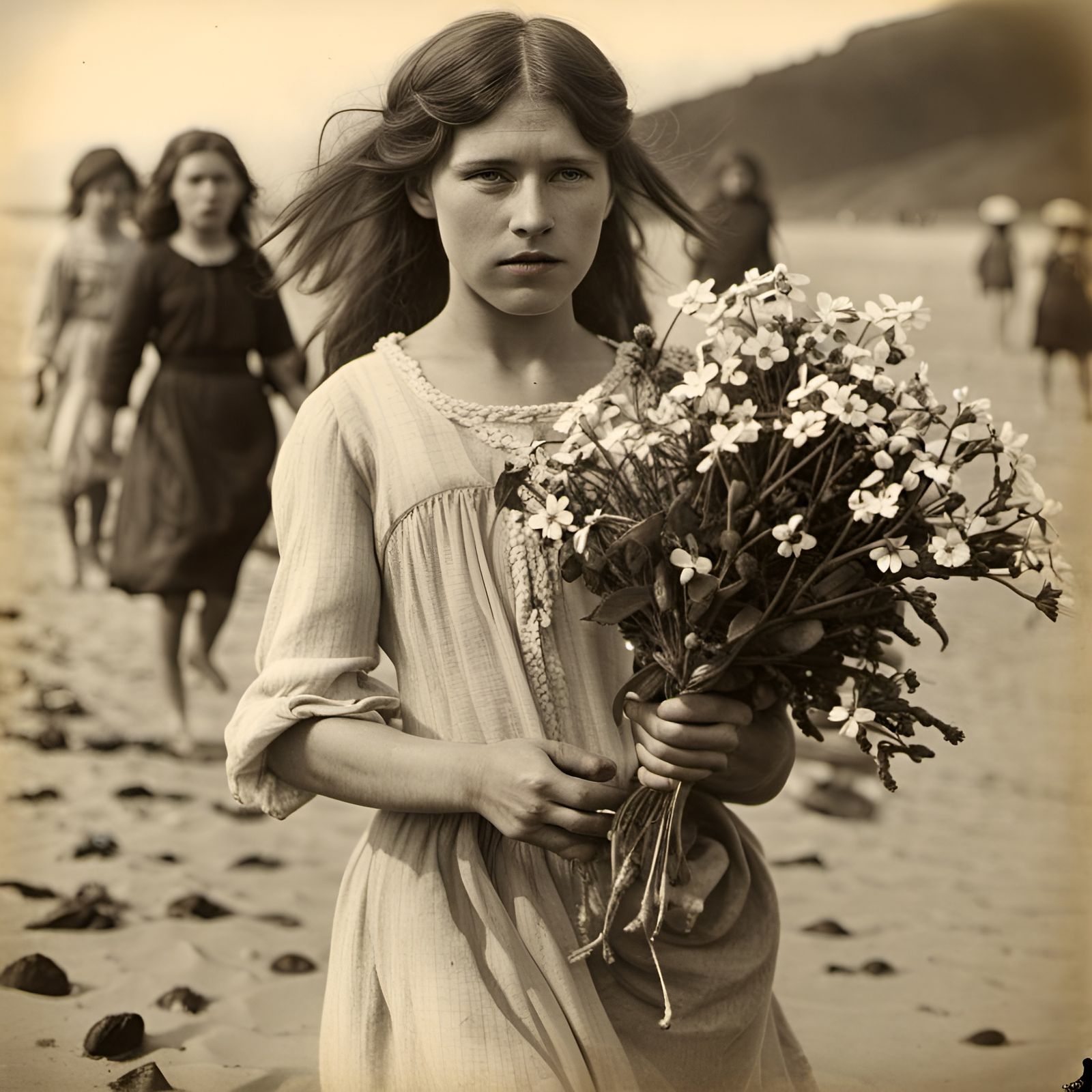 Girls Fleeing Climate Change: Early 1900s Photograph