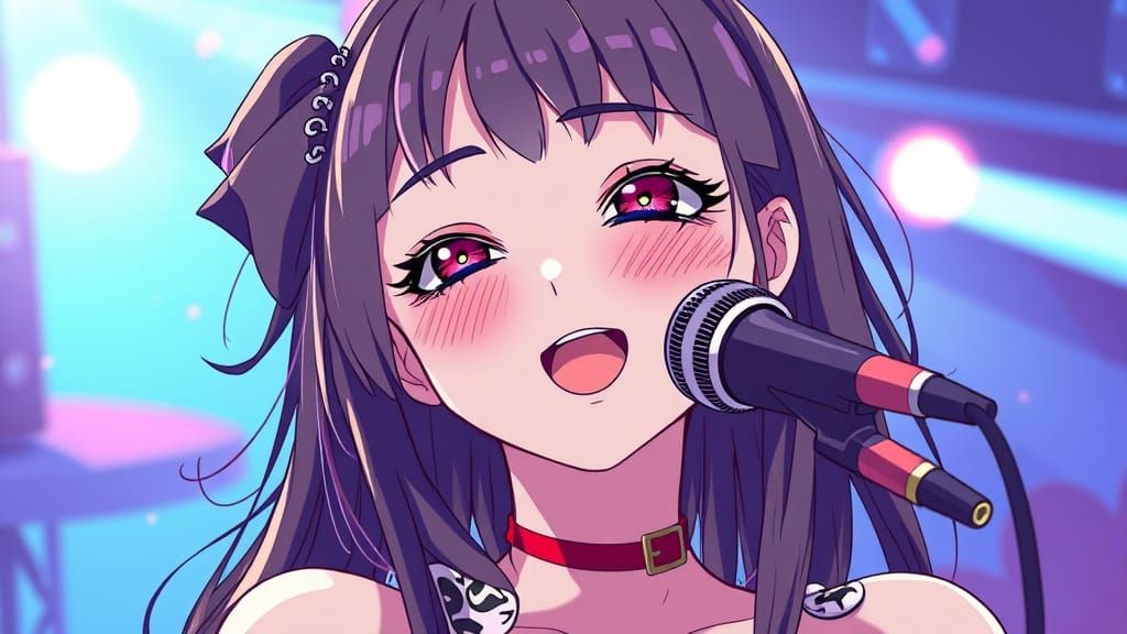 Colorful Cartoon Girl Enjoying Concert in Anime Style