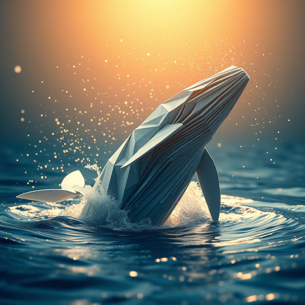 Papercraft Whale Breaching with Origami Folds