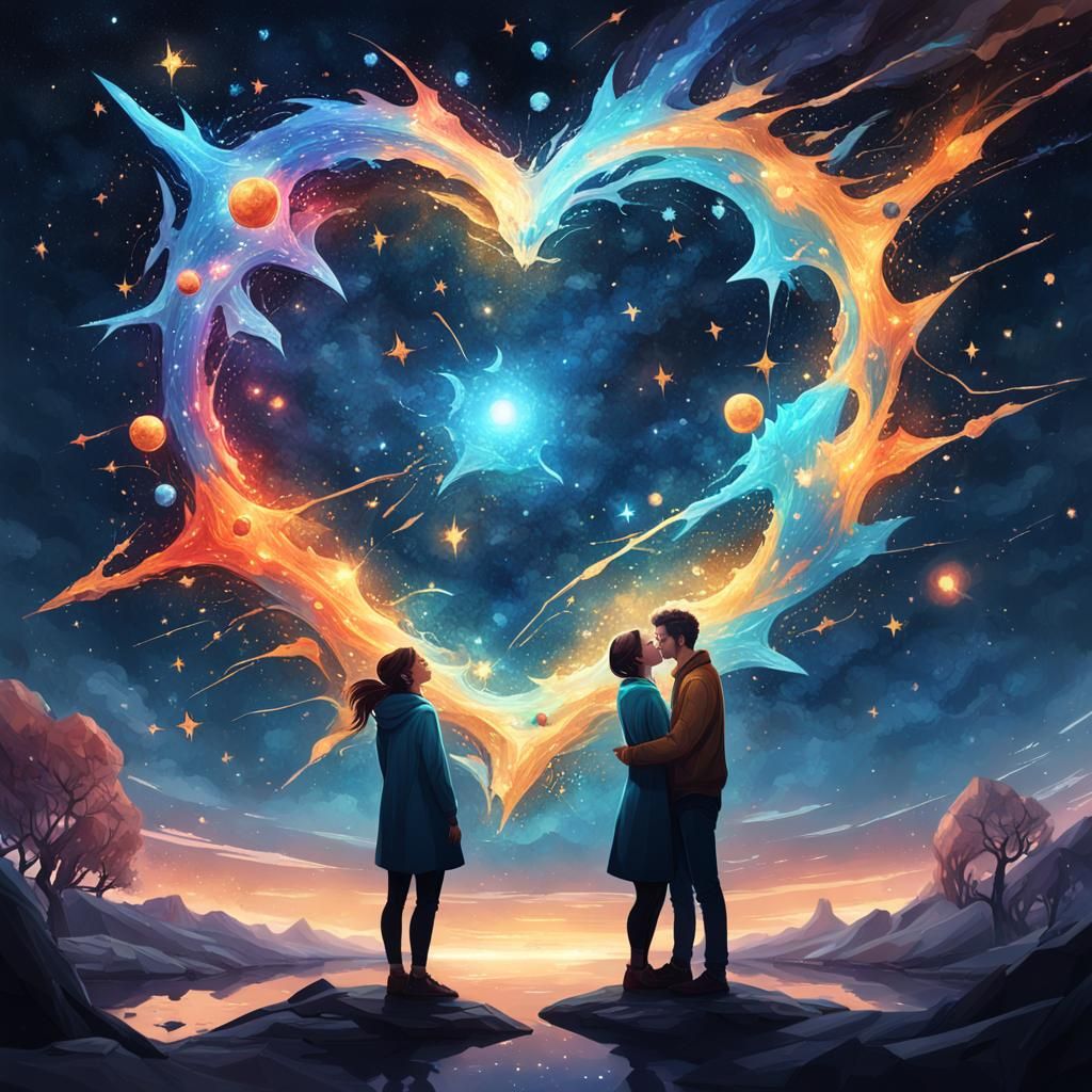 Lovers Surrounded by Constellations: Fantasy Concept Art
