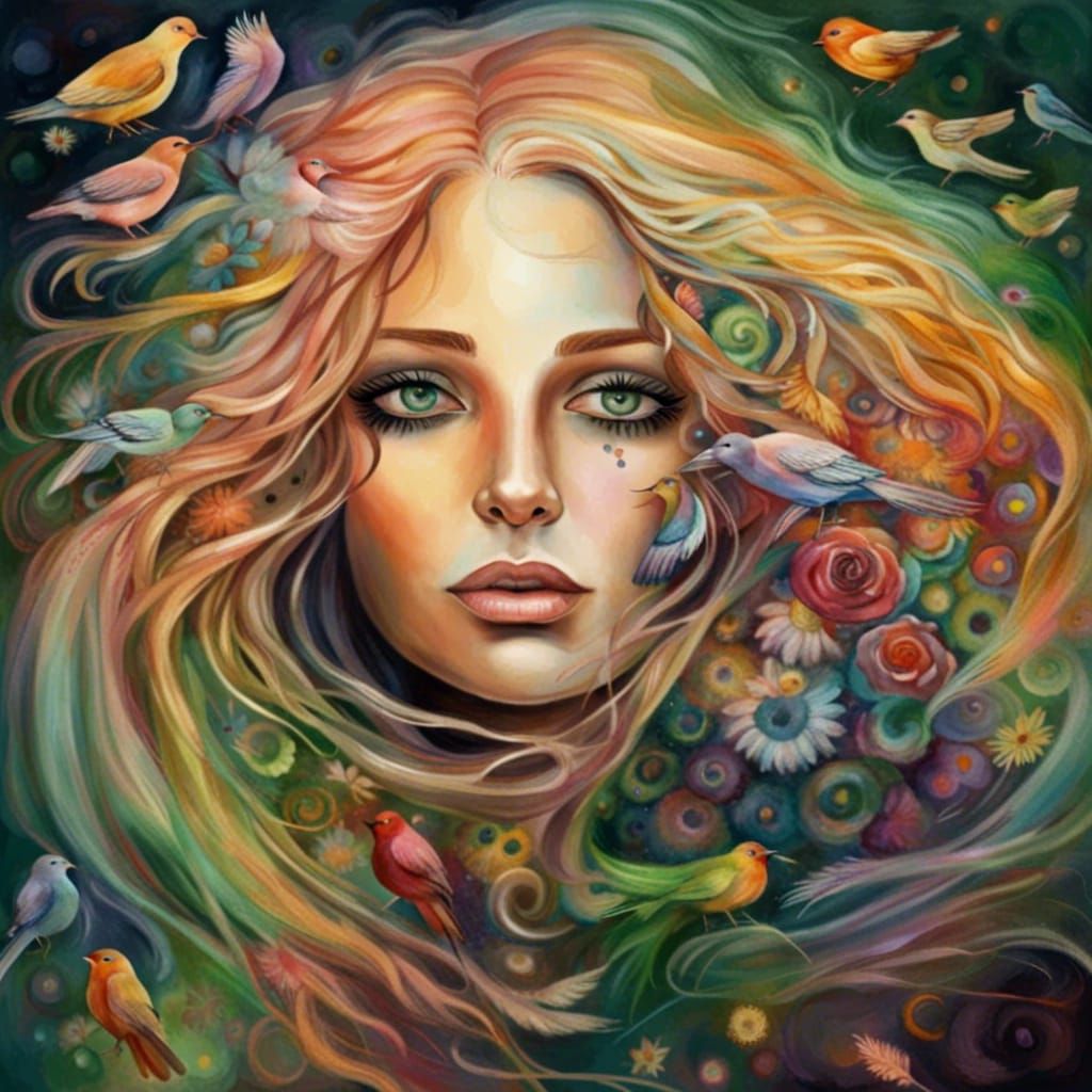 Woman's Eye Reflecting a Garden in Fractal Style