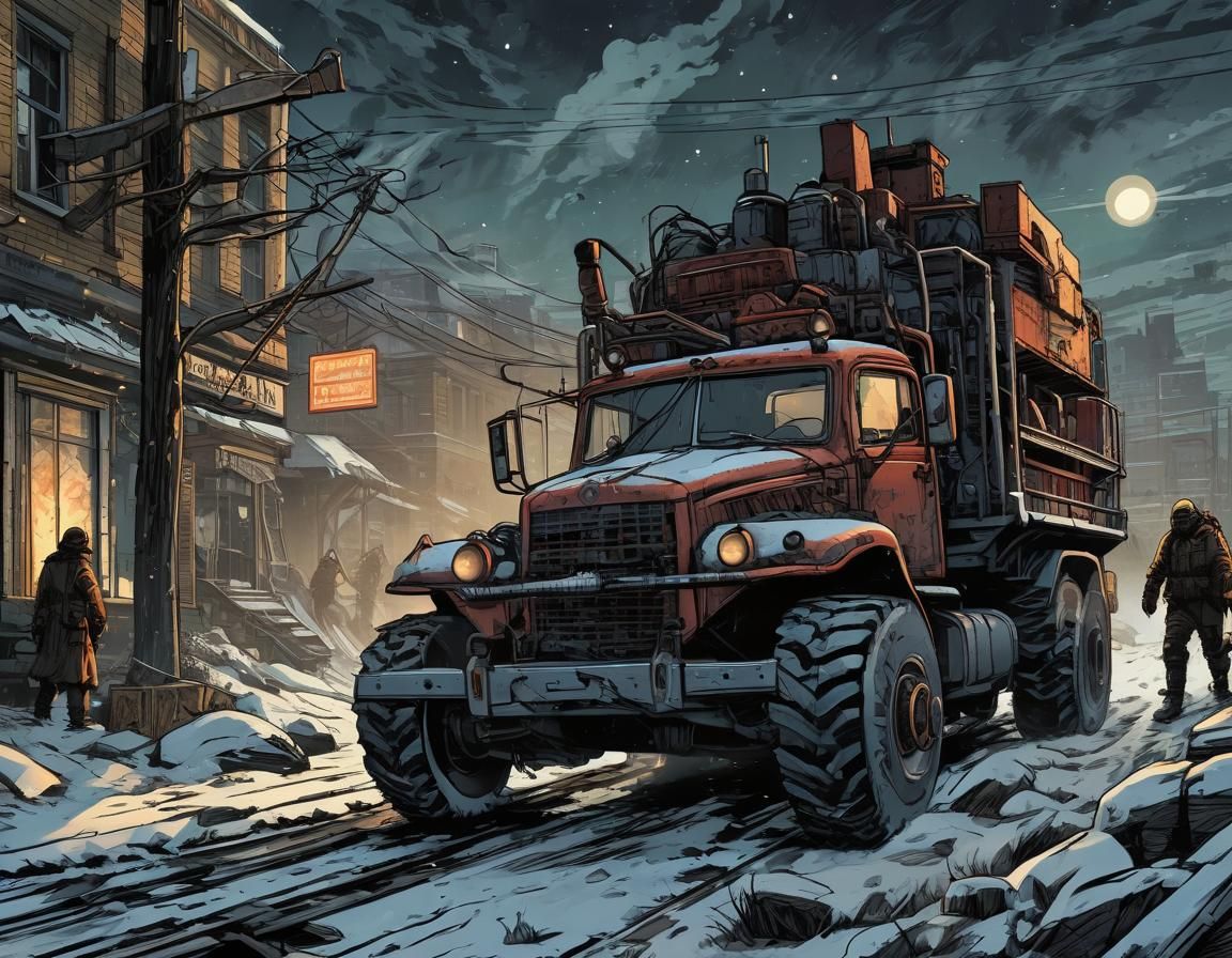 Post-Apocalyptic Winter Scene in Classic Comic Book Style
