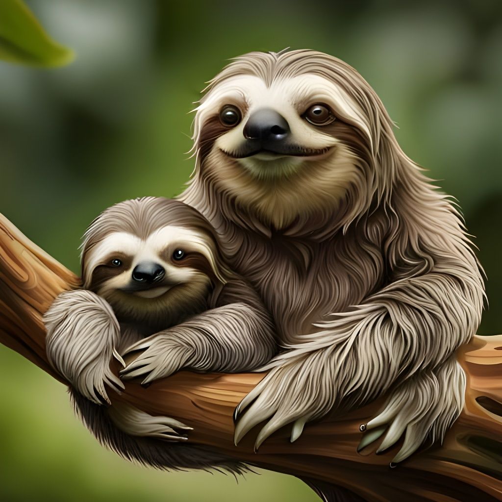 Mother and Baby Sloth in Photorealistic Detail