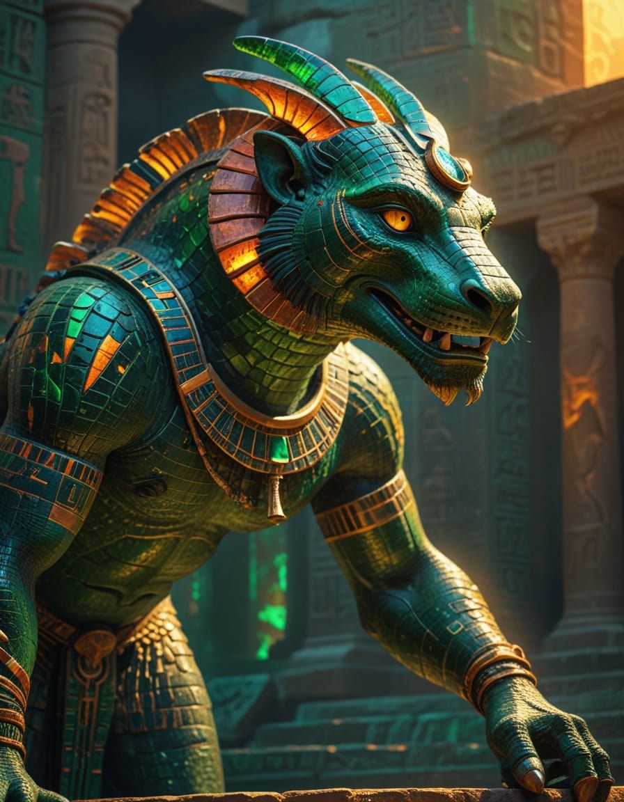 Sobek, Egyptian Crocodile God, in Fauvist Style