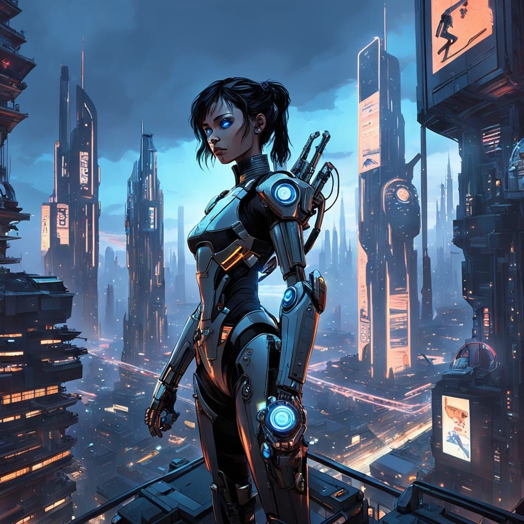 Cyberpunk Goddess of the Dystopian Metropolis