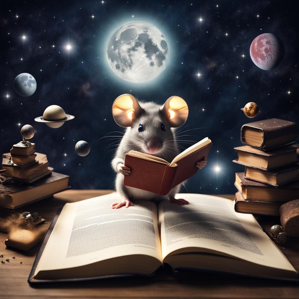 Mouse Reading on the Moon, Macro Photograph