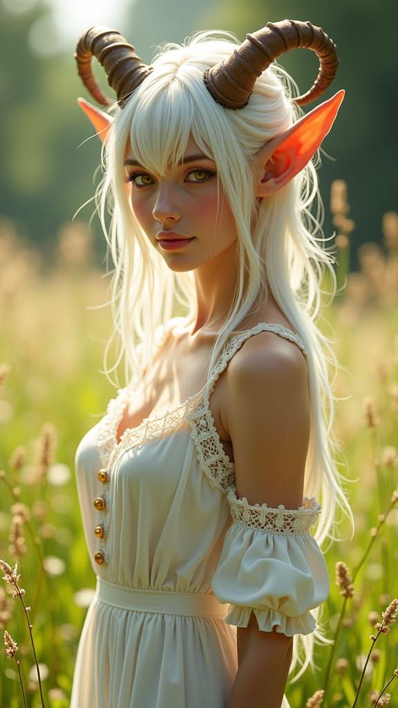 Elegant Tiefling Woman in Whimsical Fantasy Art Style