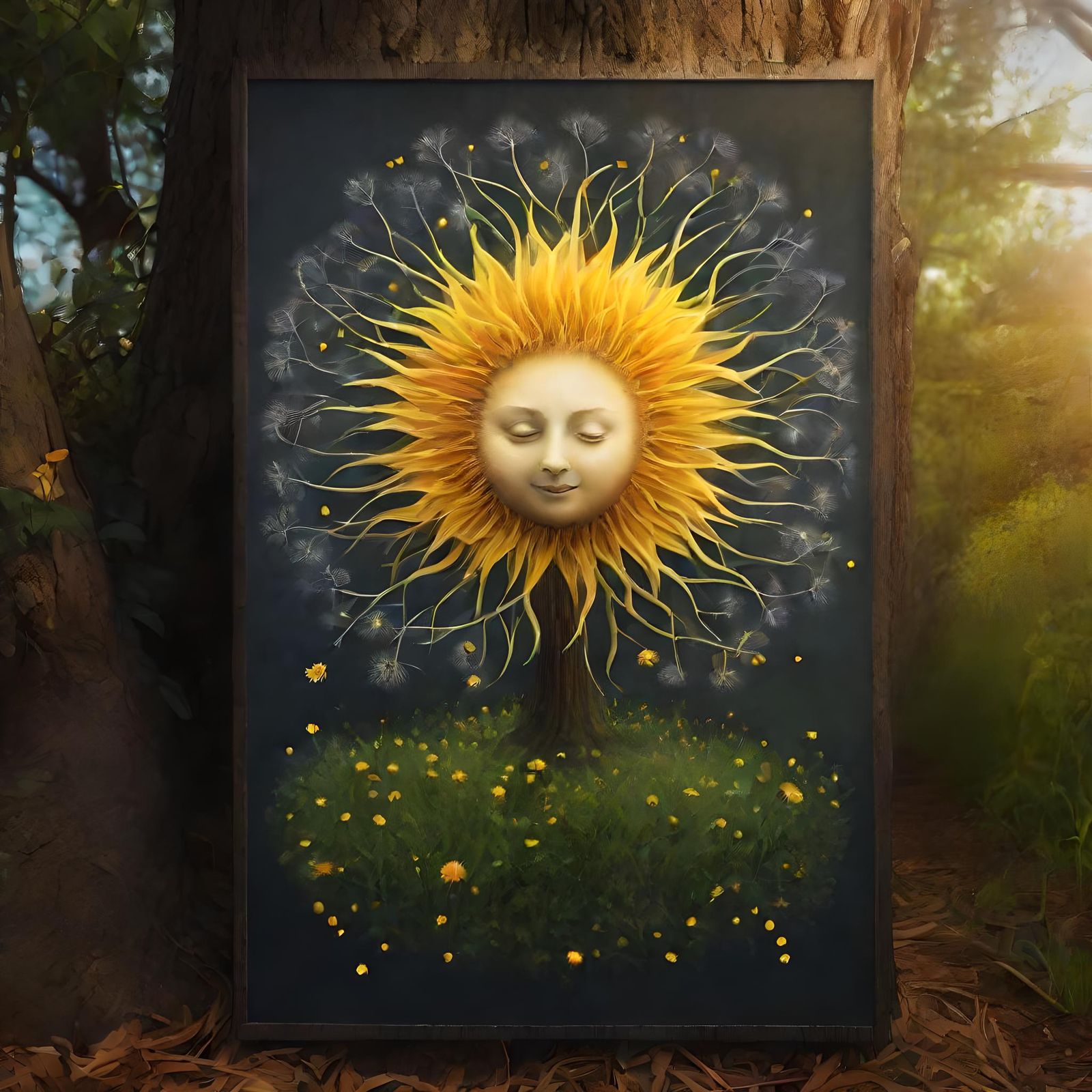 Surrealist Chalk Art: Smiling Sun and Dandelions