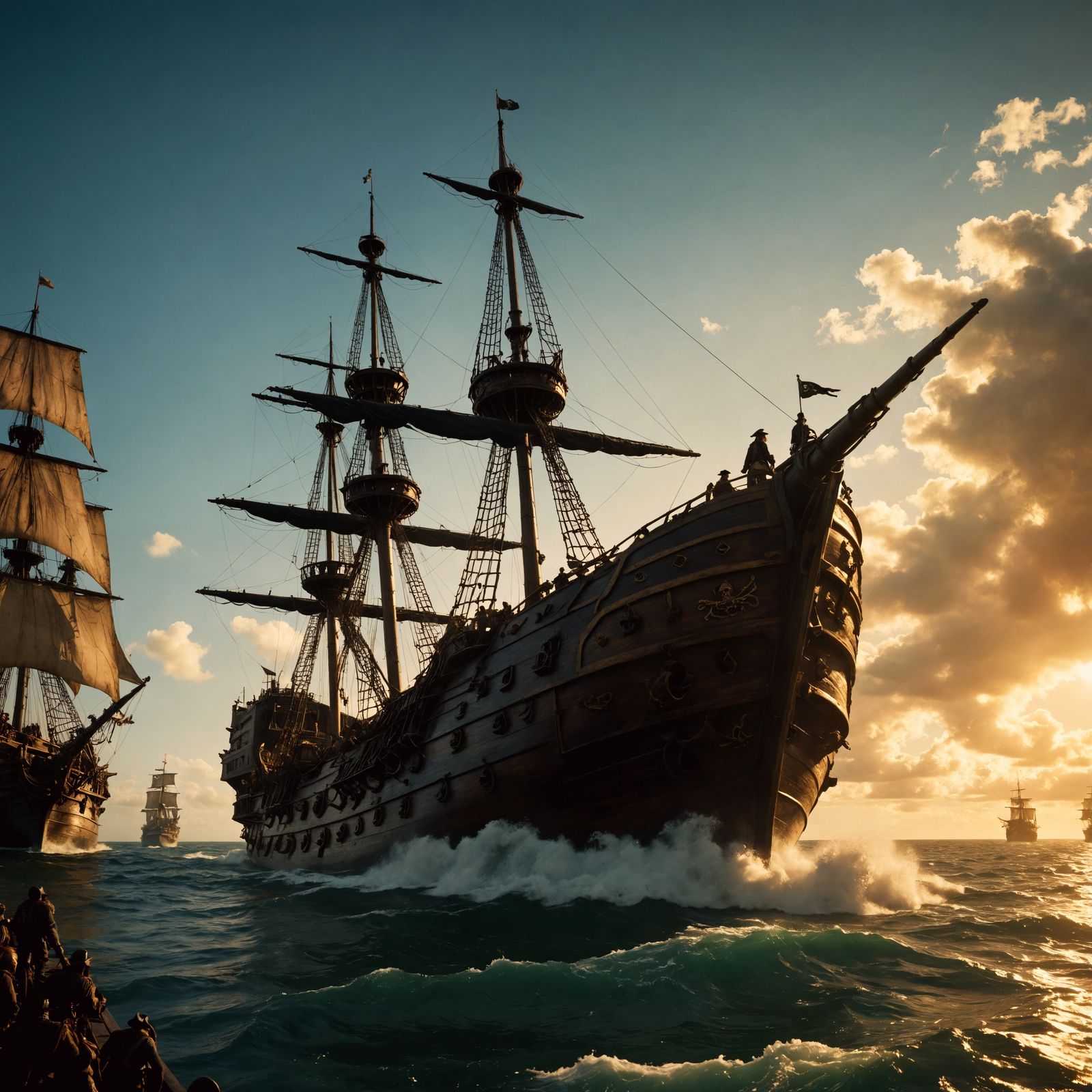 Epic Pirate Ship Battle in Cinematic Film Style