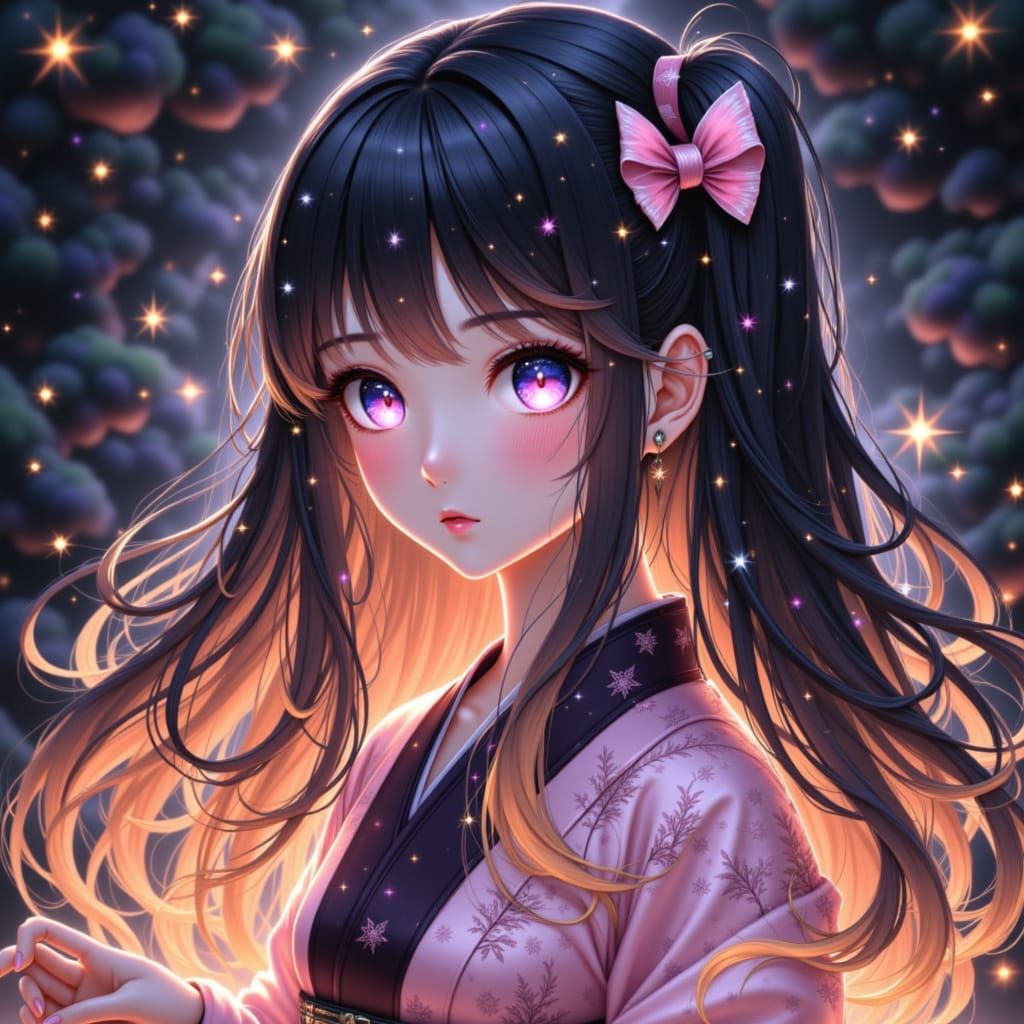 Gentle Anime Princess in Nocturnal Garden