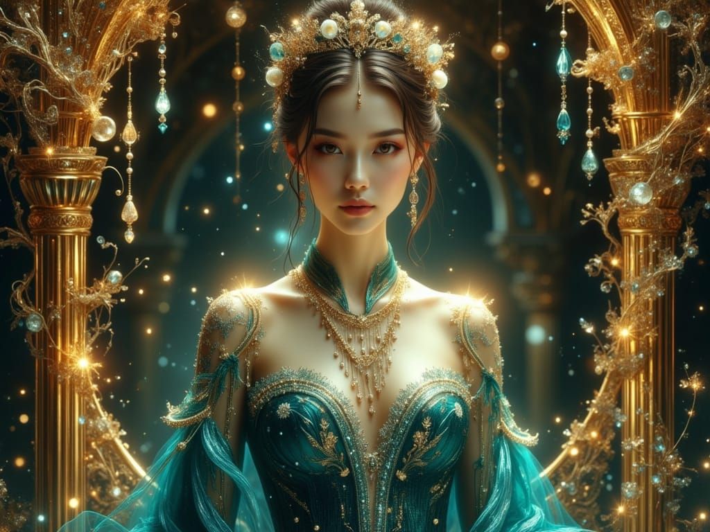 Chinese Princess in Golden Palace, Dreamy Fantasy Art