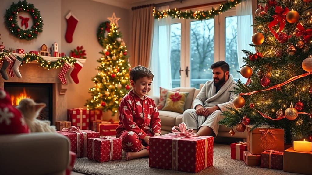 Joyful Family Christmas Morning Scene
