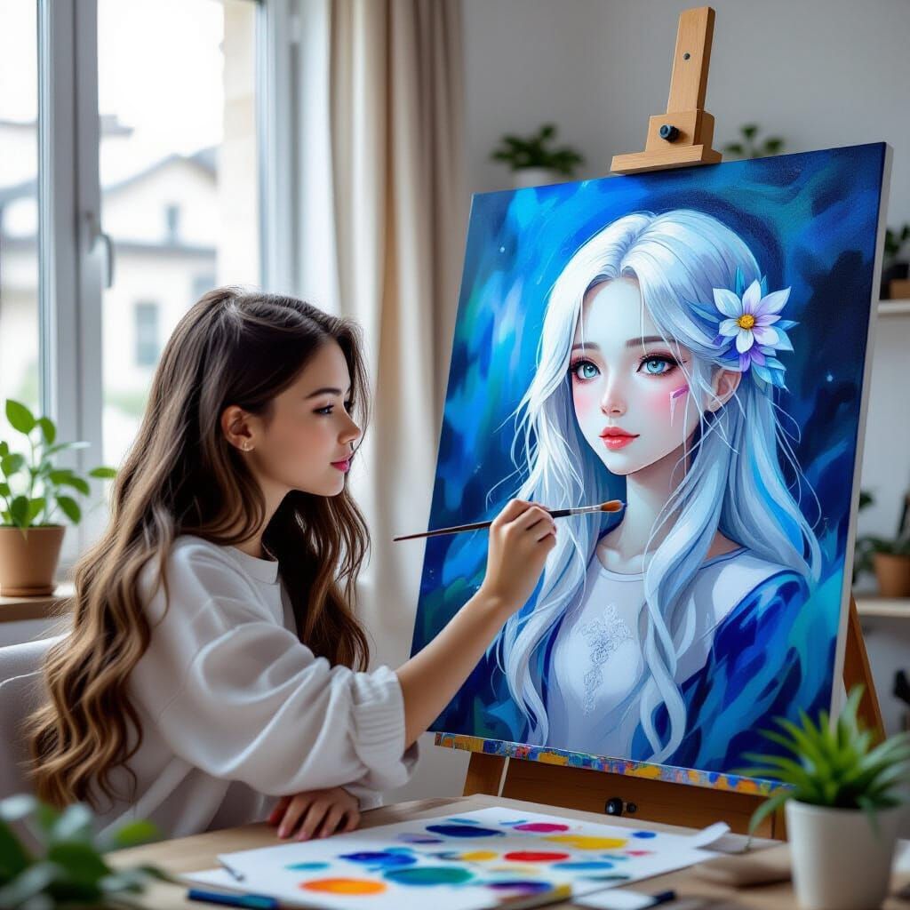 AI Girl Painting Her Vision of Art