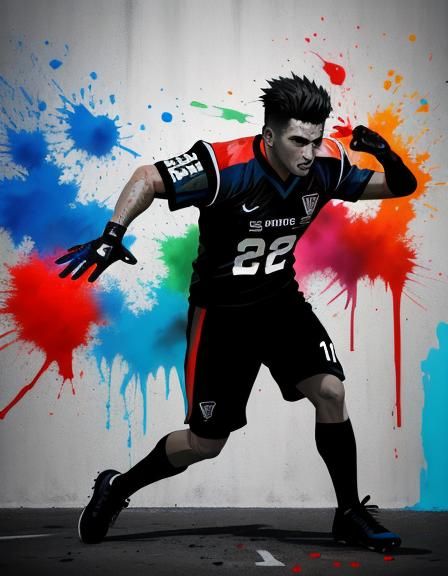 Boy Playing Football in Graffiti Splash Art