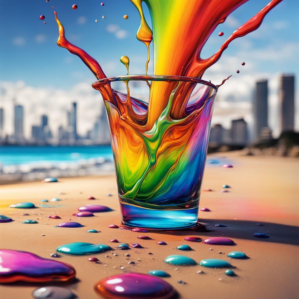 Rainbow Glass Beach in Graffiti Art Style