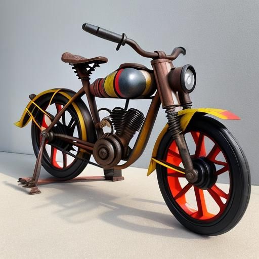 Recycled Metal Scrap Motorcycle Sculpture in Multiple Colors