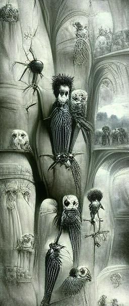 Victorian Goth Scene in Tim Burton Style