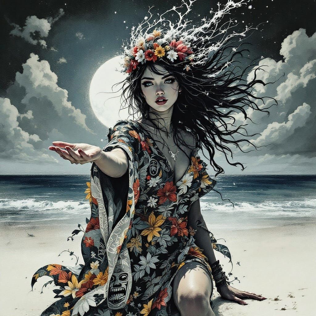 Polynesian Girl and Winter Spirit in Manga Style