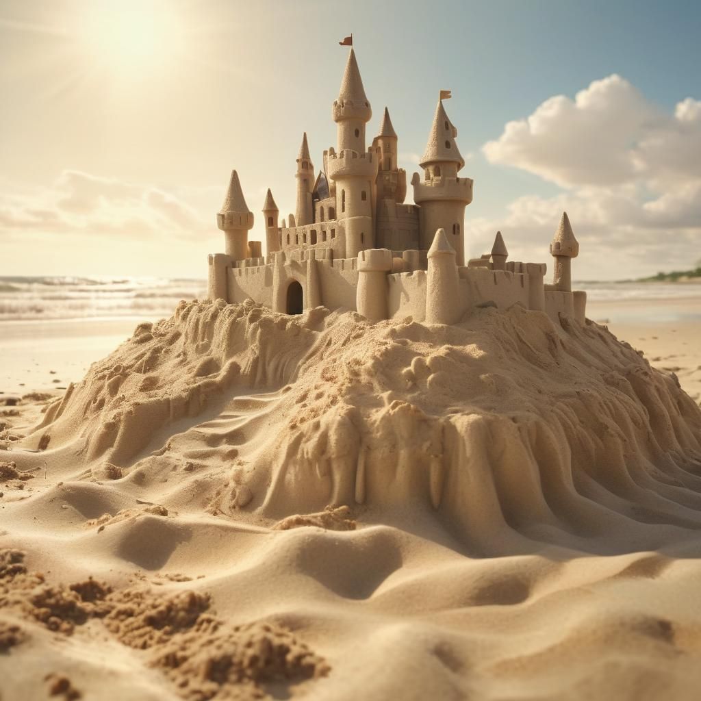 Majestic Sandcastle on Sunny Beach as Digital Painting