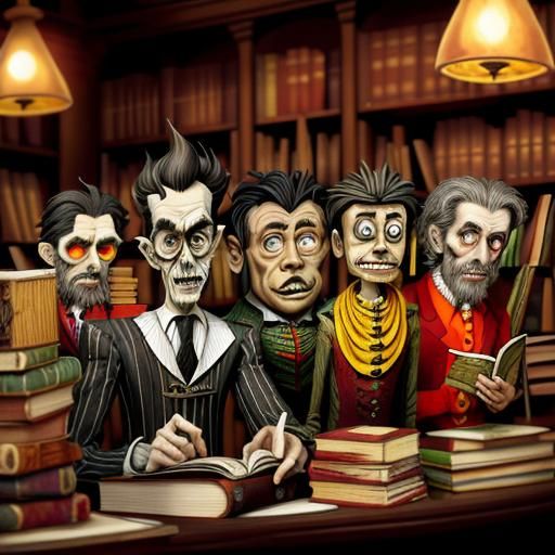 Disturbing Zombie Librarian in Art Brut Style