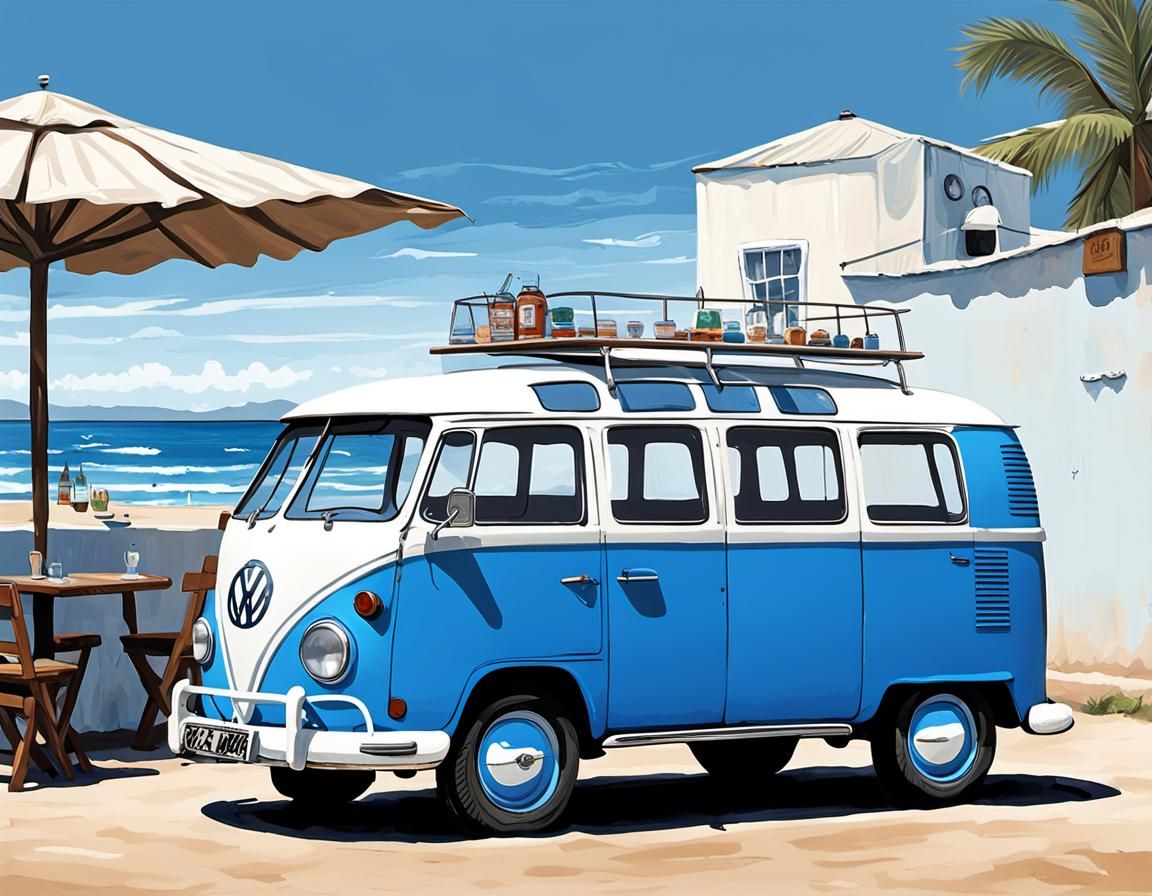 Vintage VW Kombi at Seaside Restaurant, Graffiti Art