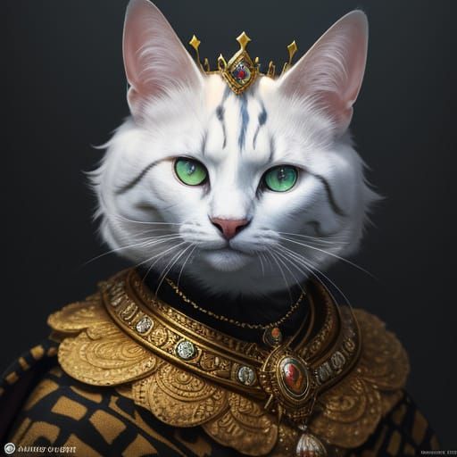 Regal Cat Queen in Gustav Klimt Style