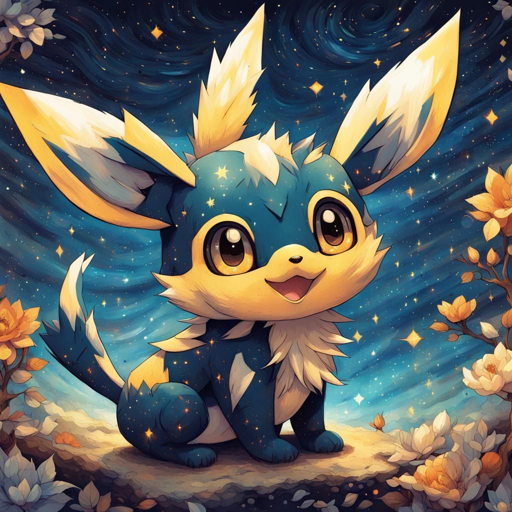 Chibi Pokemon in Starry Night, Fantasy Illustration