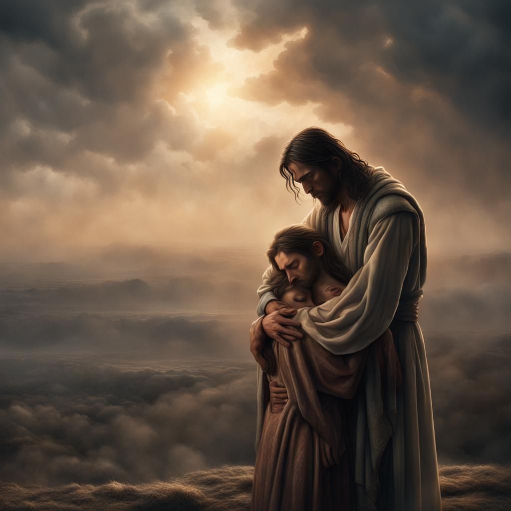 Jesus Comforts Grieving Man at Sunrise